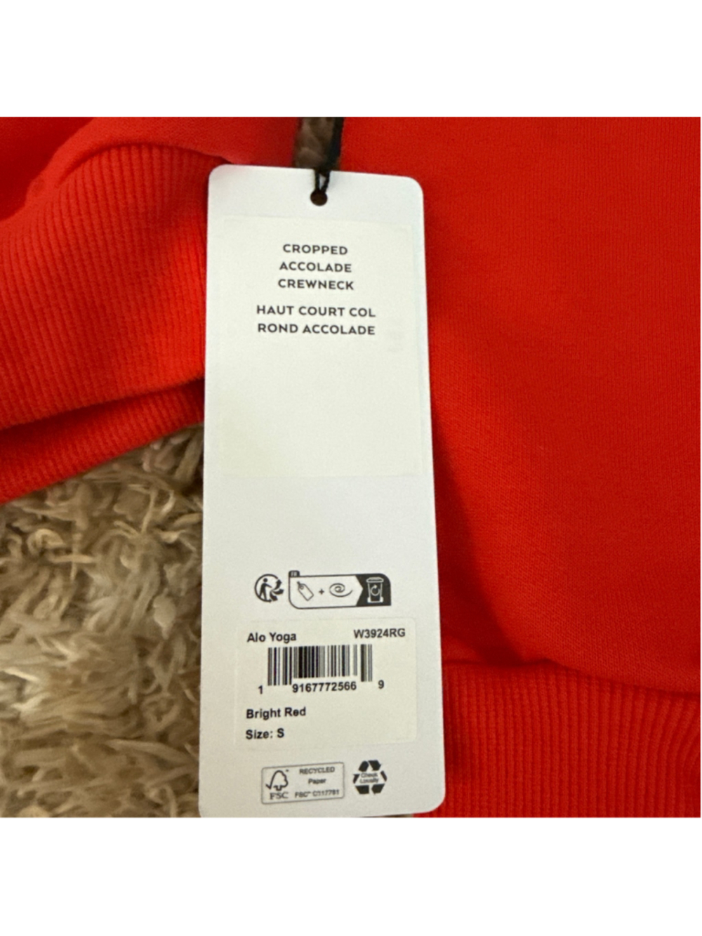 Alo Yoga Red Cropped Accolade Crewneck Sweatshirt S - Picture 2 of 4